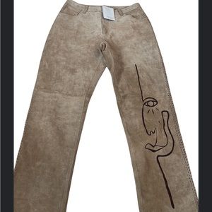 Suede Leather Custom Painted Pants